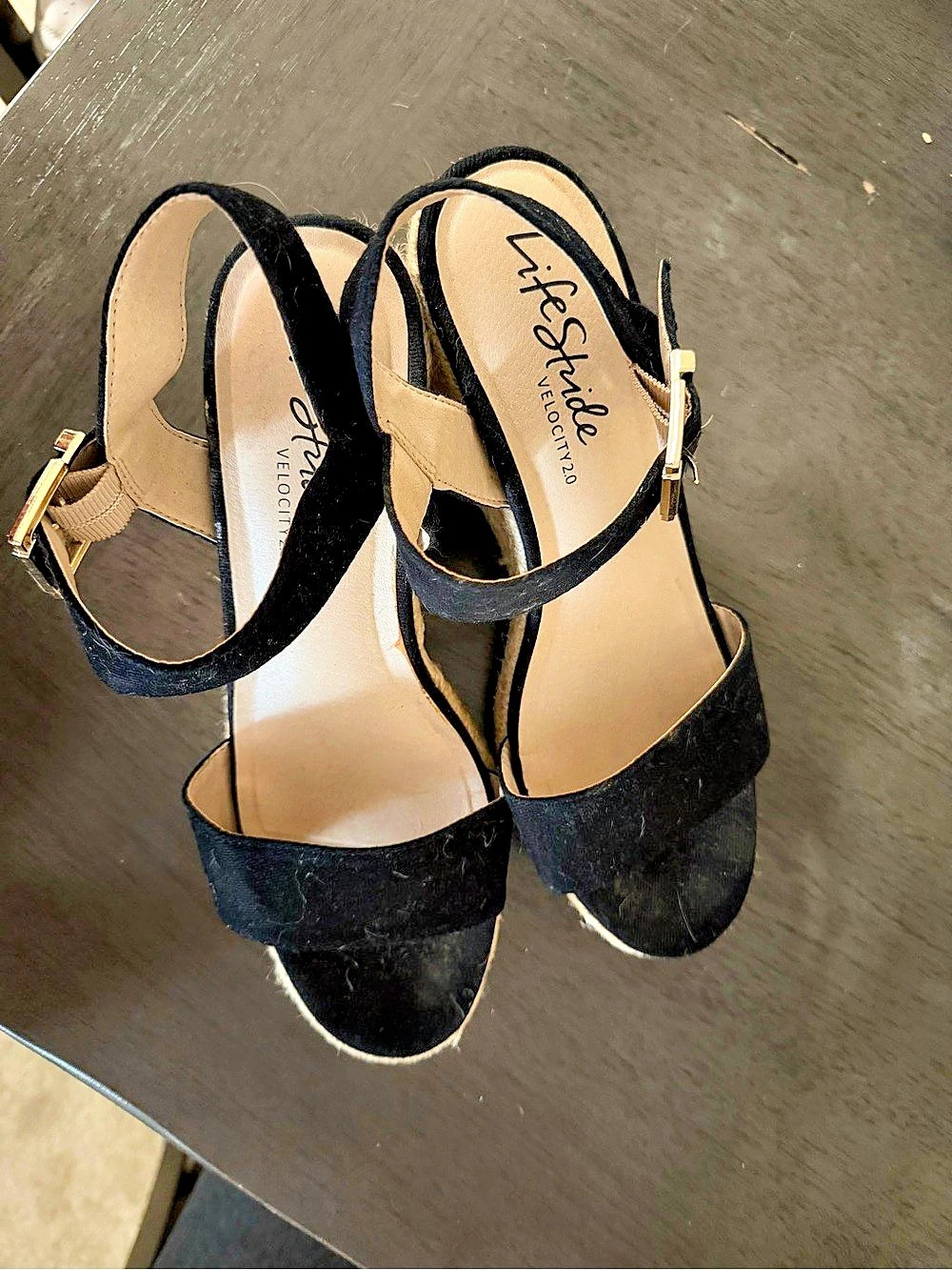 LifeStride Black & Tan Wedge Sandals